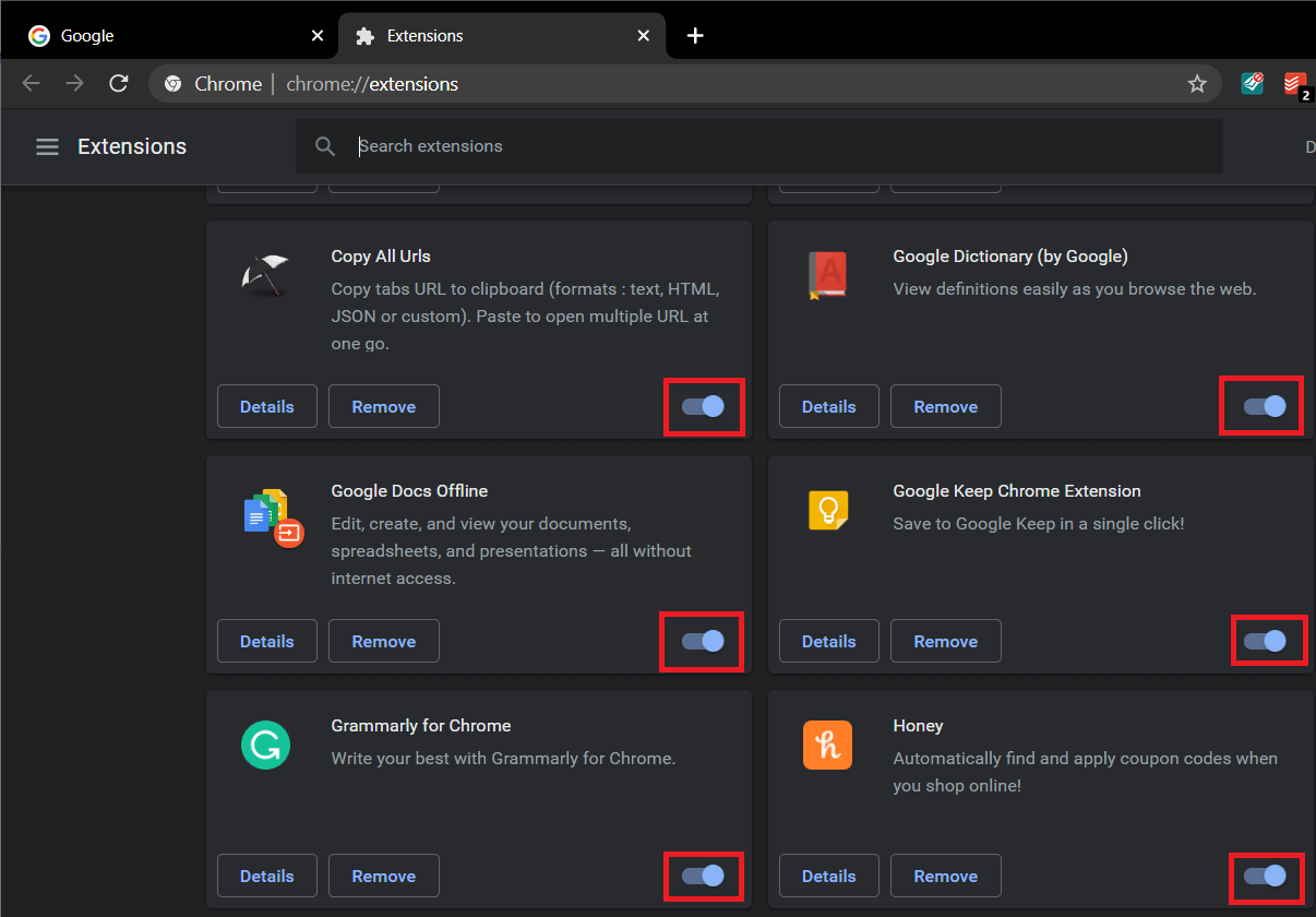 Faceți clic pe comutatorul de comutare de lângă fiecare dintre ele pentru a le dezactiva