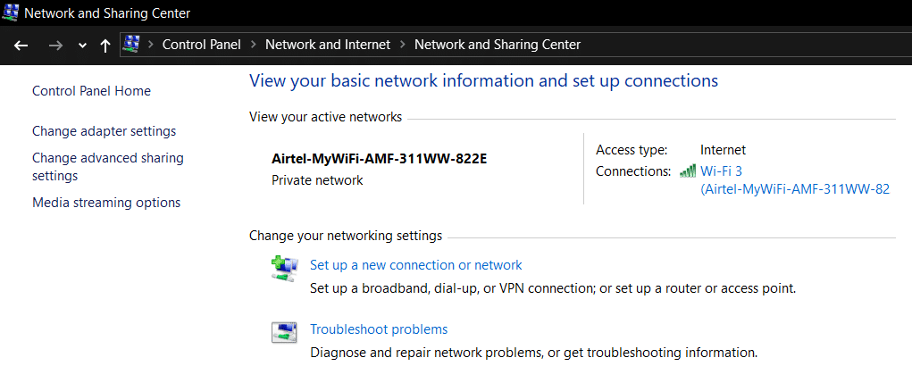 Accesați secțiunea Vizualizați rețelele dvs. active. Faceți clic aici pe rețeaua conectată în prezent