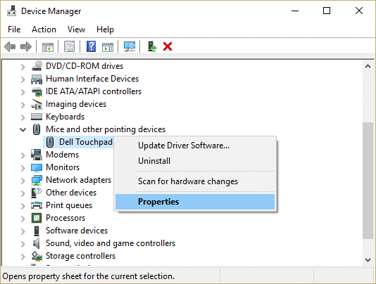 Выберите свое устройство мыши, в моем случае это сенсорная панель Dell, и нажмите Enter, чтобы открыть окно его свойств.
