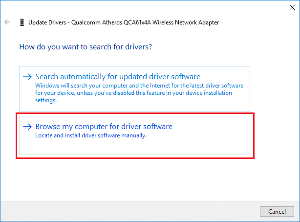 Selectați Răsfoiți computerul meu pentru software-ul de driver