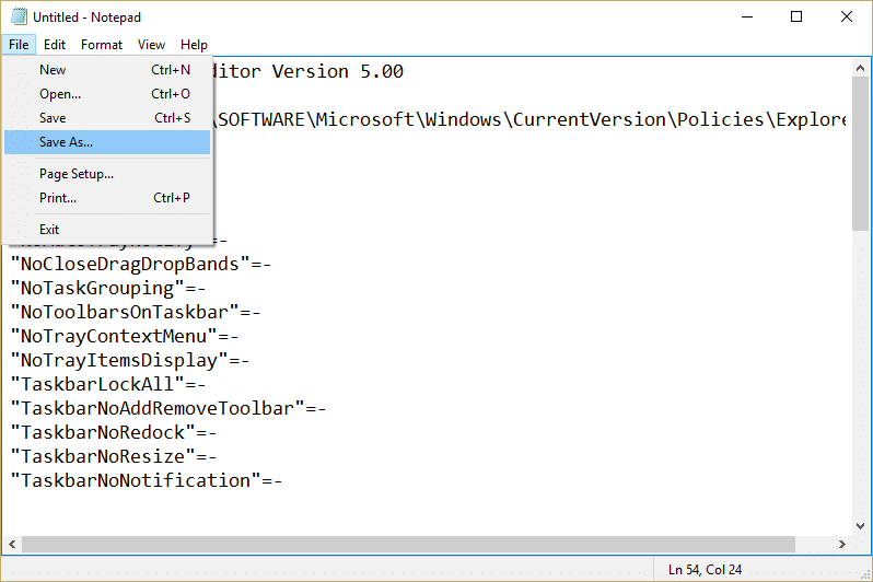 Klicken Sie auf Datei und wählen Sie dann Speichern unter in Notepad