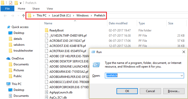 Удалить временные файлы в папке Prefetch под Windows