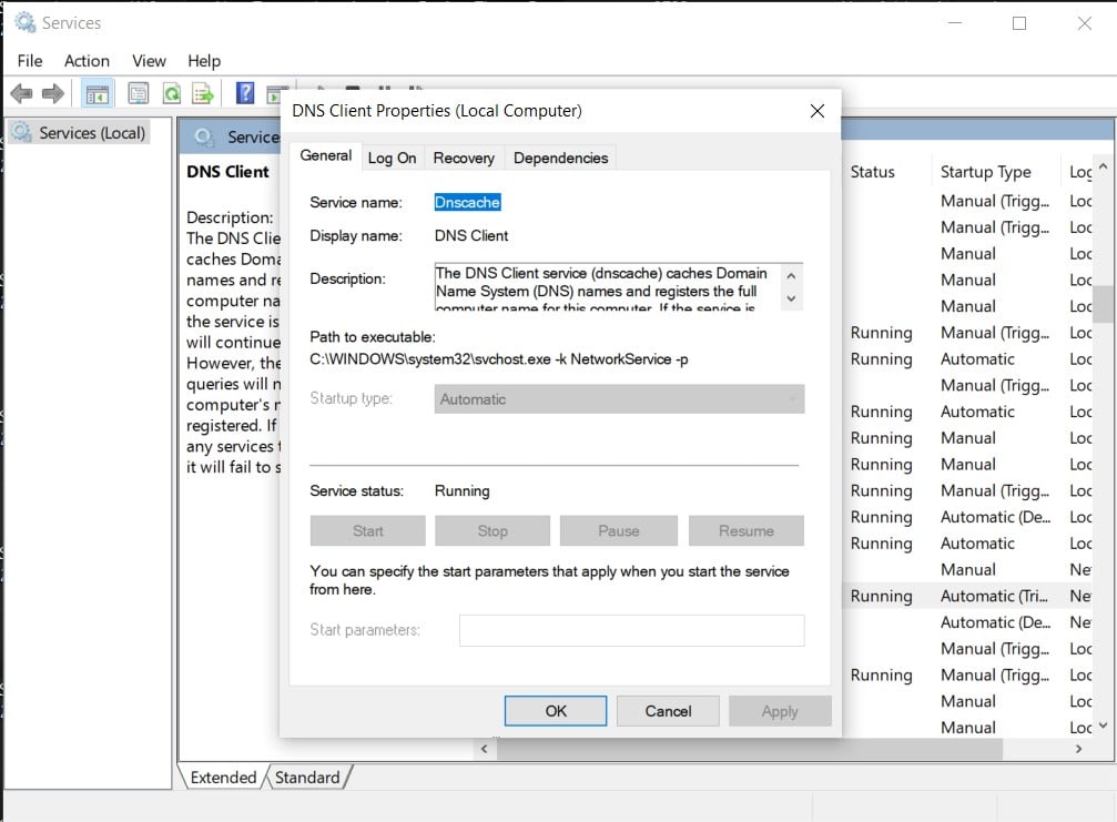 Genel sekmesine gidin. bir Başlangıç ​​türü seçeneği bulun, bunu Otomatik olarak ayarlayın