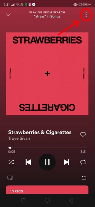 spotify'ın sağ üst köşesinde bulunan üç dikey noktaya tıklayın