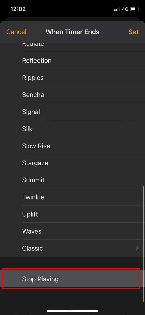 Seçenekler listesinden Oynatmayı Durdur'a dokunun