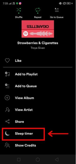 Uyku Zamanlayıcı seçeneğini görene kadar bu menüyü aşağı kaydırın.