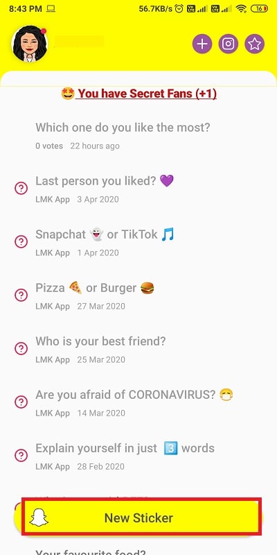 画面下部の「新しいステッカー」をクリックできます