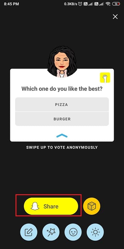 画面上の共有ボタンをクリックします