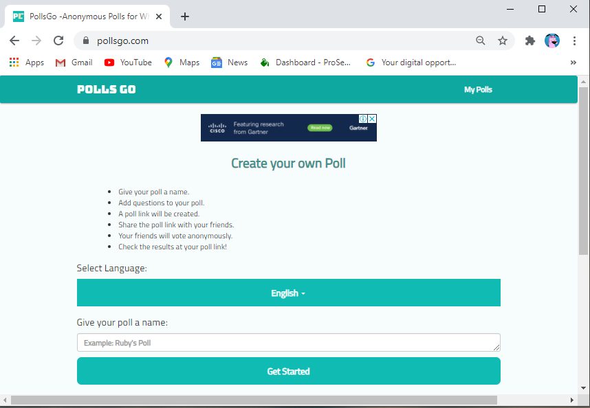 コンピューターまたはスマートフォンでPollsgoWebサイトを開きます。 | Snapchatで投票を行う方法