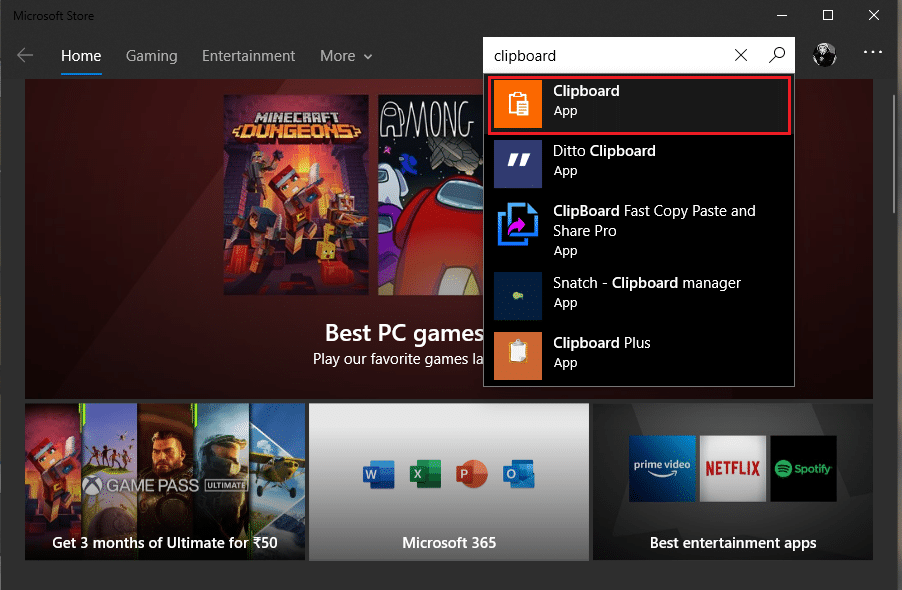 Microsoft Storeで、「クリップボード」アプリケーションを検索します。