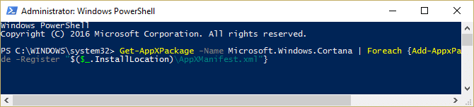 Registre novamente a Cortana no Windows 10 usando o PowerShell