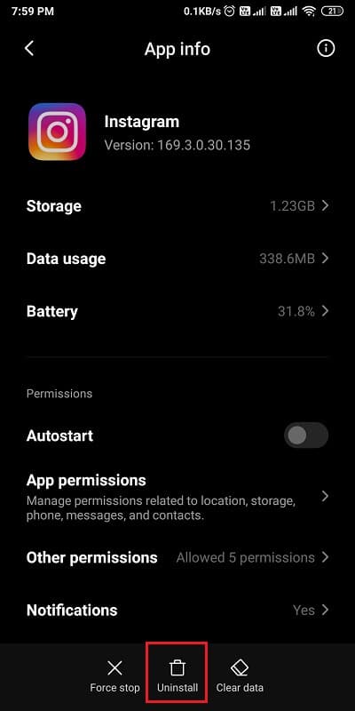kaldırmaya dokunarak uygulamayı kaldırın