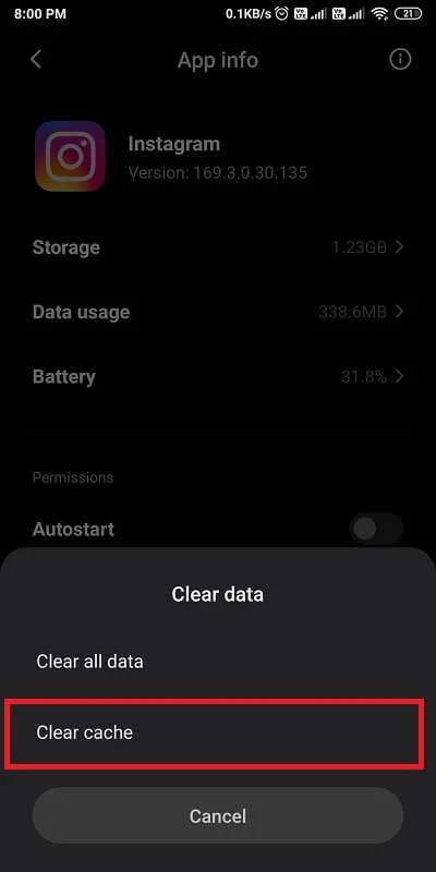'Önbelleği temizle' seçeneğini seçin.
