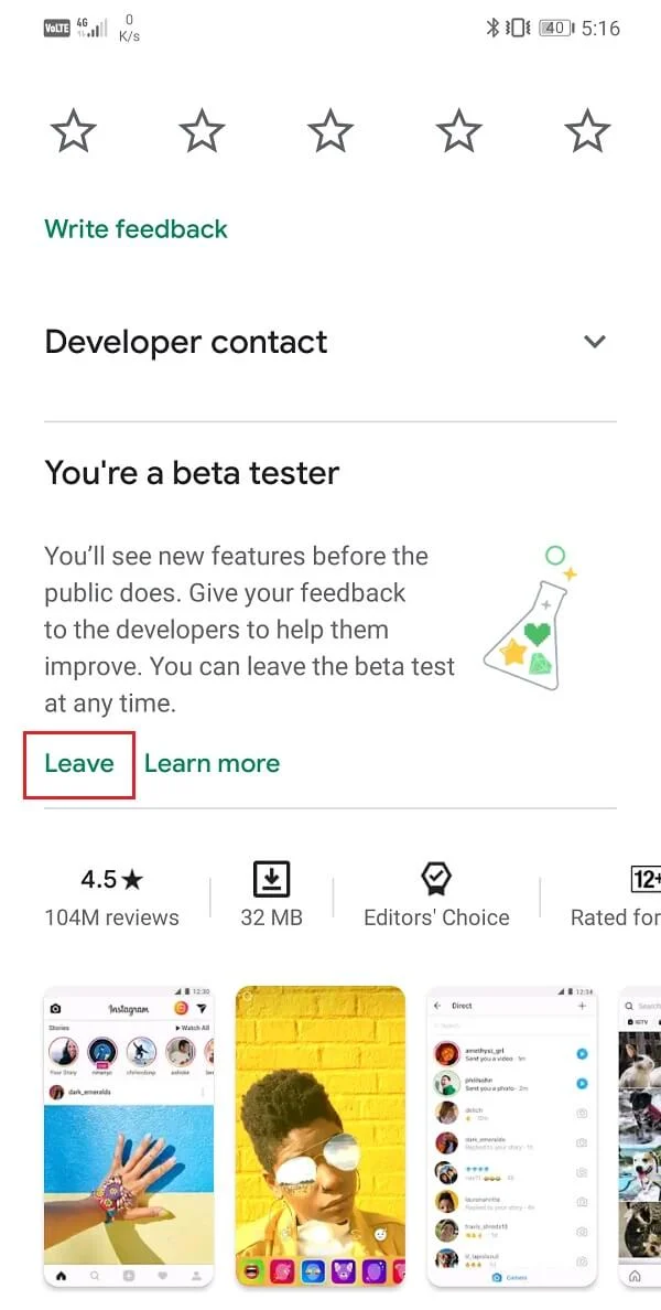 "Beta test kullanıcısısınız" bölümünün altında Ayrıl seçeneğini bulacaksınız.
