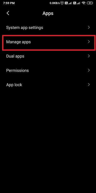 Uygulamaları yönet üzerine dokunun. | Instagram'ın çökmesi nasıl düzeltilir?