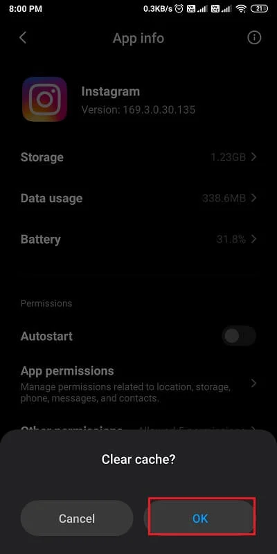 onaylamak için 'Tamam'ı seçin. | Instagram'ın çökmesi nasıl düzeltilir?