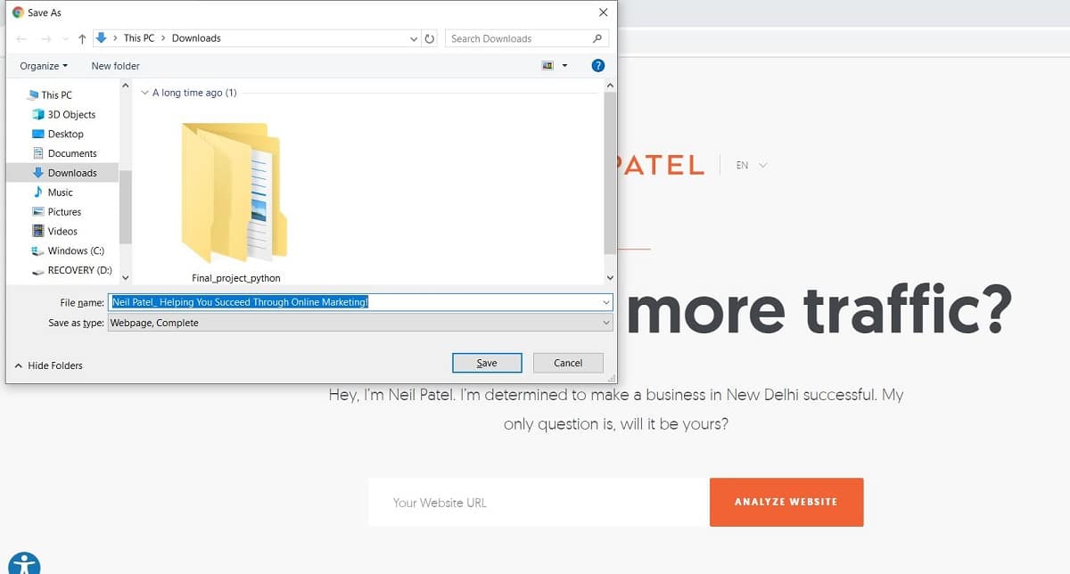 Webページを保存して、右クリックメニューを有効にします