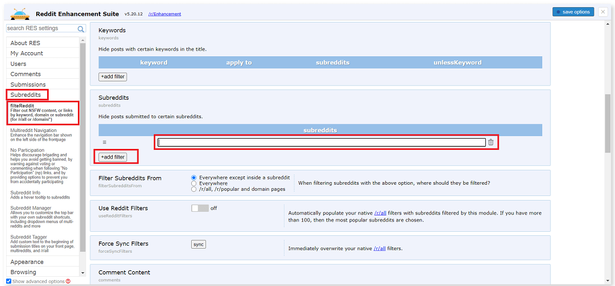 FilterReddit seçeneğini değiştirin ve alt dizinler bölümüne gidin | r/all feed'inizden Subredditler nasıl engellenir?