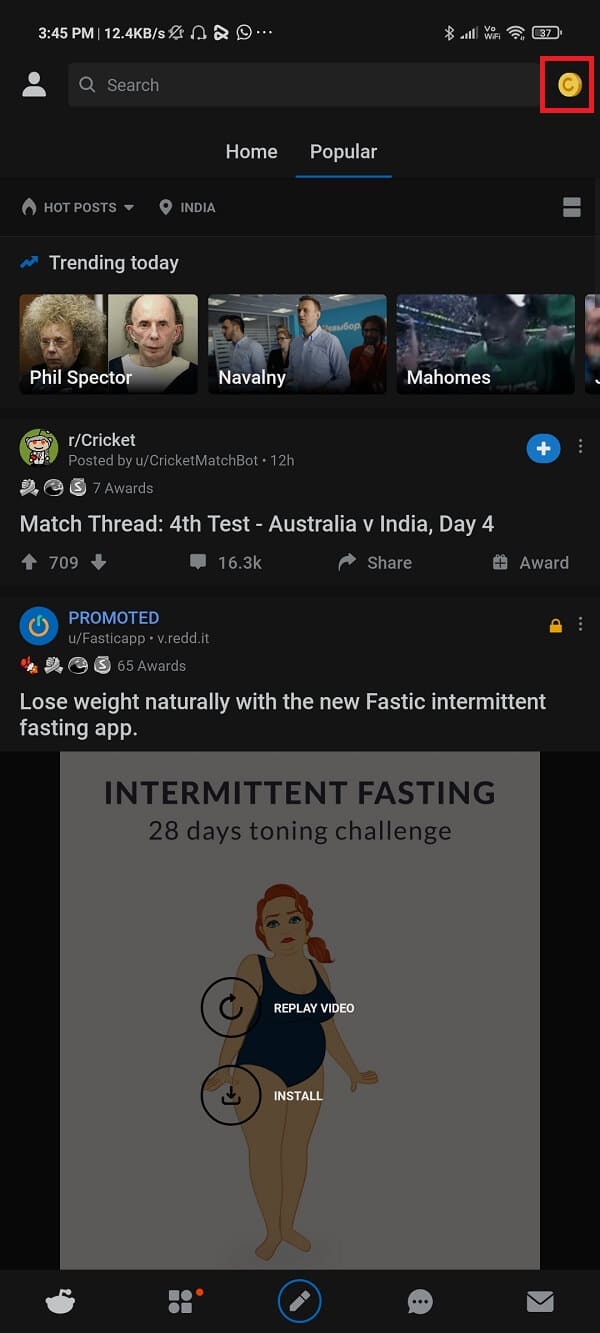 Sağ üst köşedeki avatara dokunun