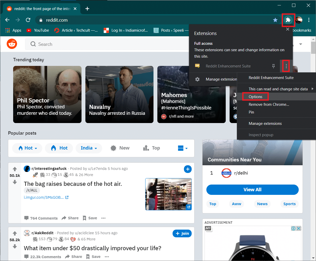 Üç Nokta Menüsüne ve ardından Seçenekler'e tıklayın.
