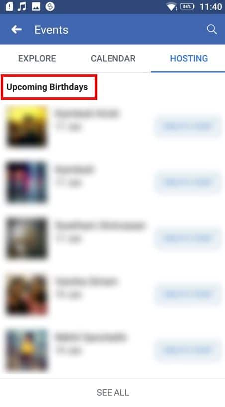 você pode ver a lista de próximos aniversários nesta opção.