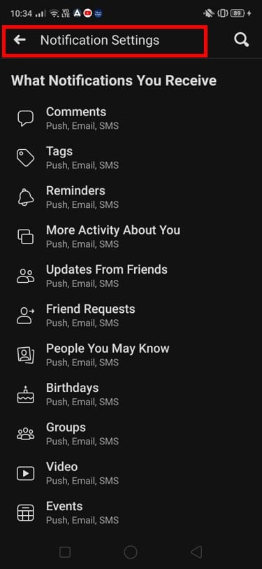 Pressione o botão Configurações de notificação agora. | Como encontrar aniversários no aplicativo do Facebook?