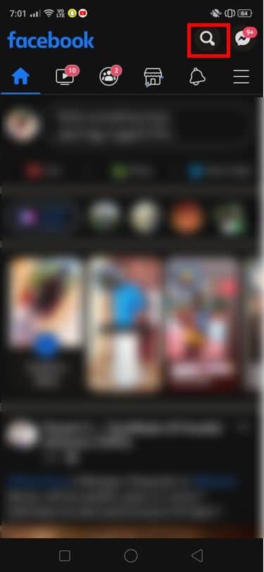 Entre no aplicativo do Facebook e navegue até o ícone Pesquisar