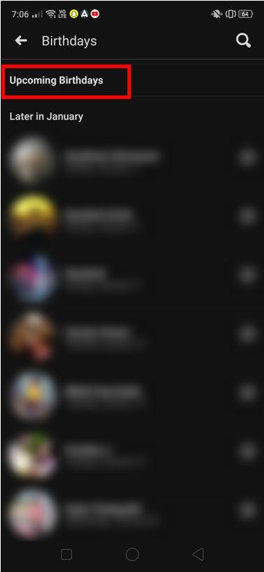 Role para baixo para ver a lista de 'Próximos aniversários'.