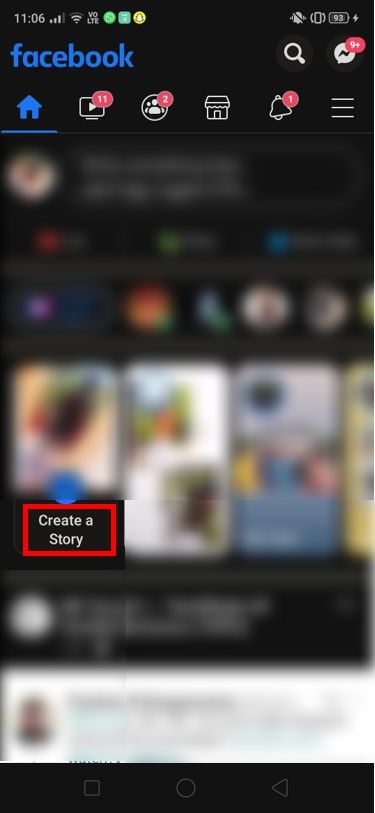 Clique na opção Criar uma história que está localizada na tela inicial principal.