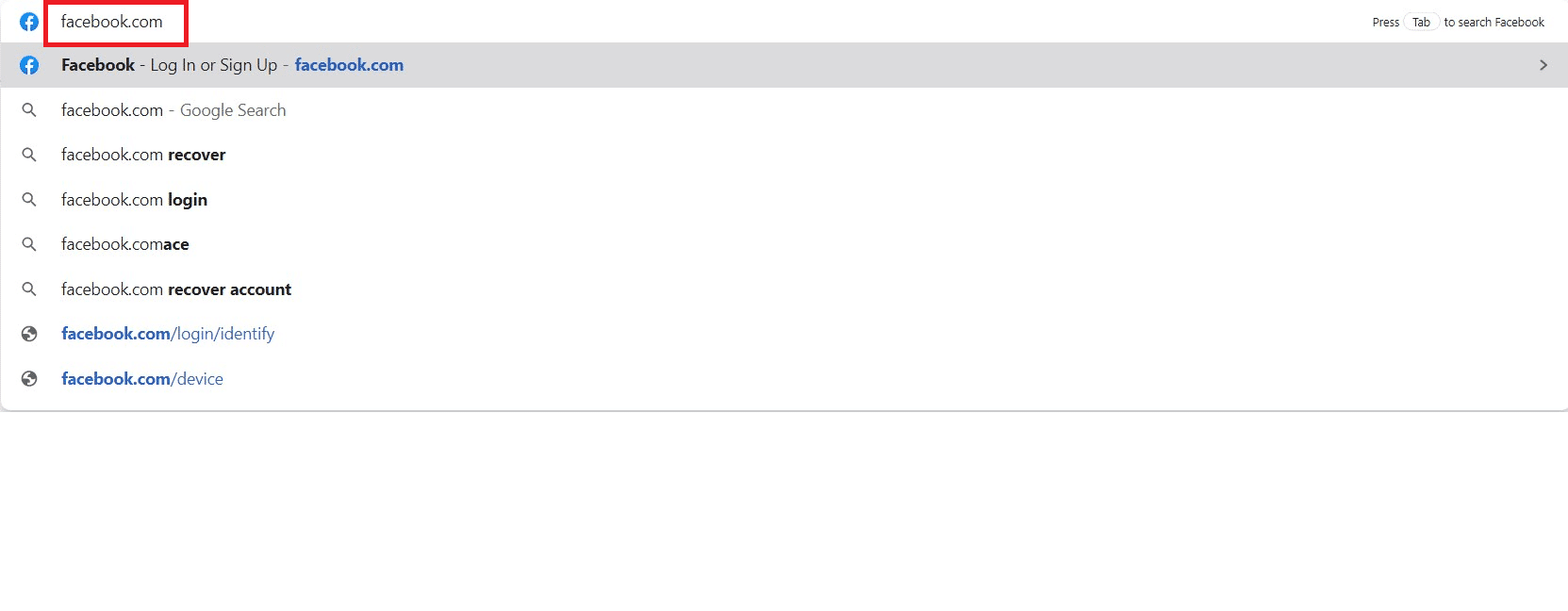 Procure por facebook.com na guia URL do seu navegador padrão | Como encontrar aniversários no aplicativo do Facebook?