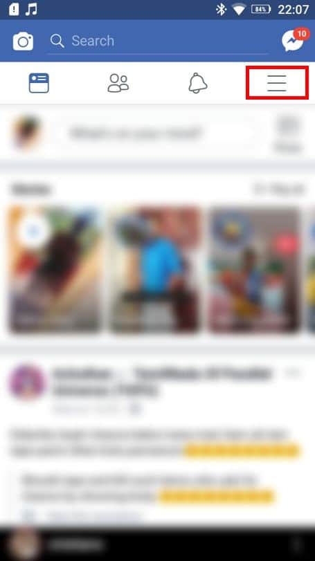 clique na barra de menu no canto superior direito da página. | Como encontrar aniversários no aplicativo do Facebook?