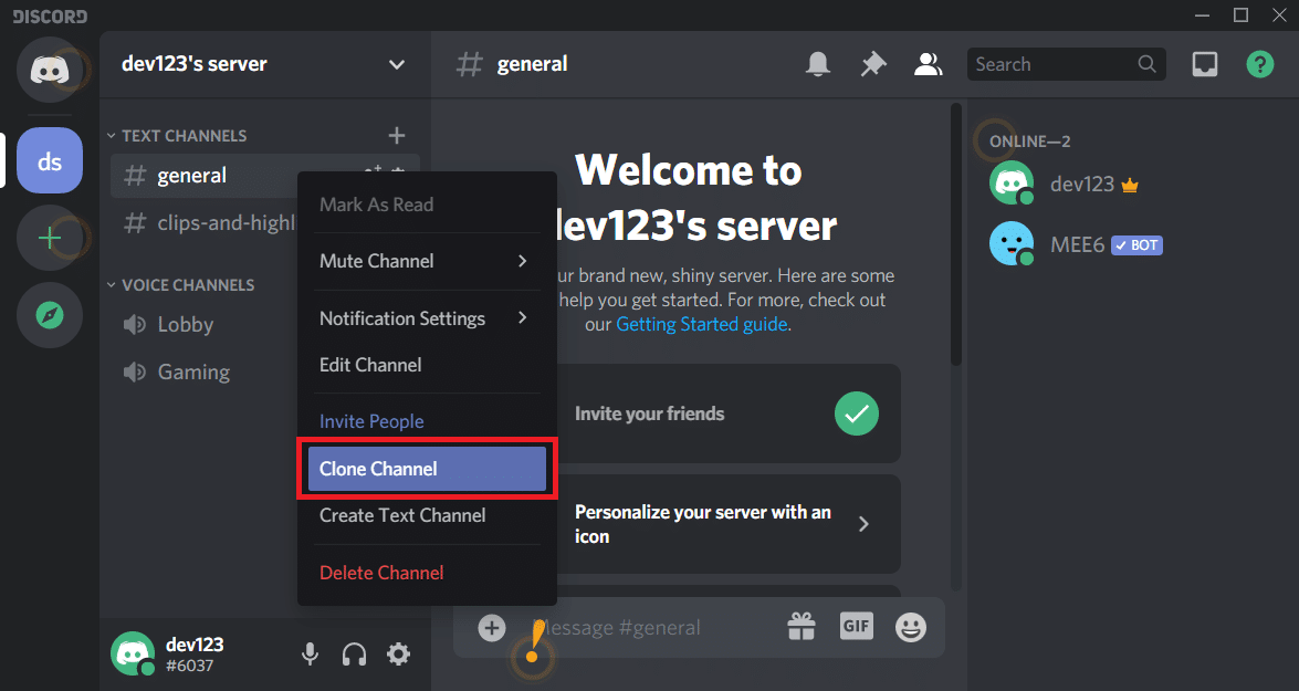 右鍵單擊，然後單擊可用的“克隆頻道”選項。
