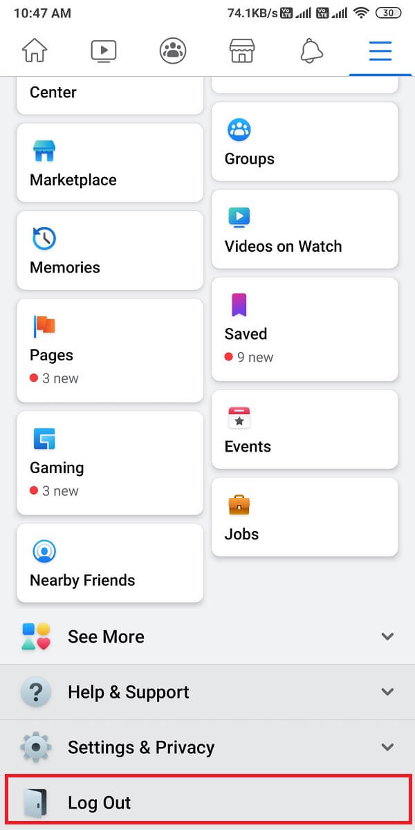下にスクロールして[ログアウト]をクリックし、アカウントからログアウトします。