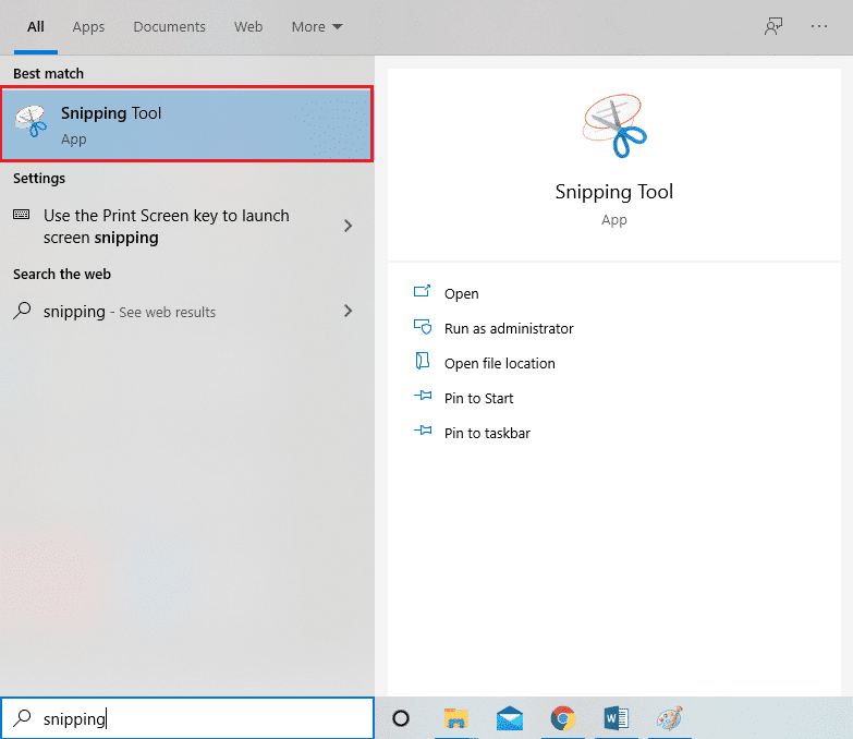 appuyez sur la touche Windows et tapez "Snipping Tool" dans le champ de recherche.
