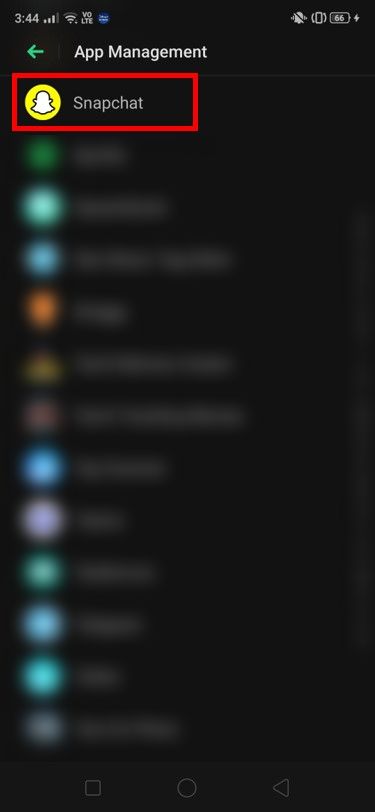 Sélectionnez Snapchat dans cette liste. | Correction de la caméra Snapchat ne fonctionnant pas