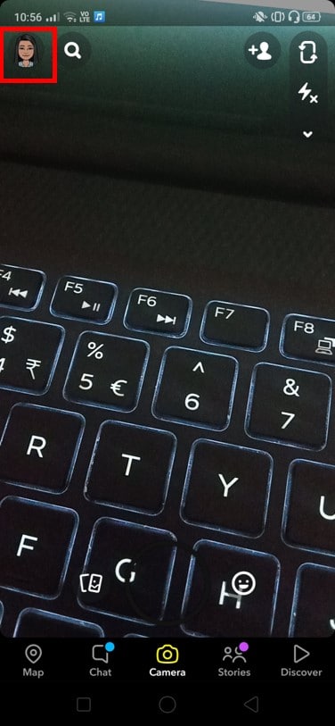 Appuyez sur l'icône de profil qui est présente dans le coin supérieur gauche de l'écran. | La caméra Snapchat ne fonctionne pas (RÉSOLU)