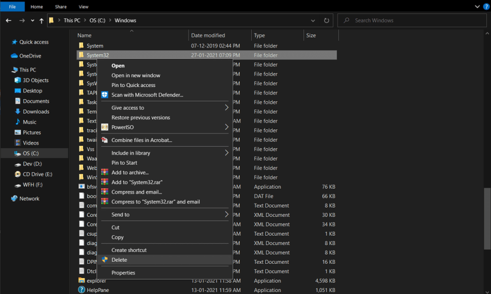 Cum să ștergeți system32