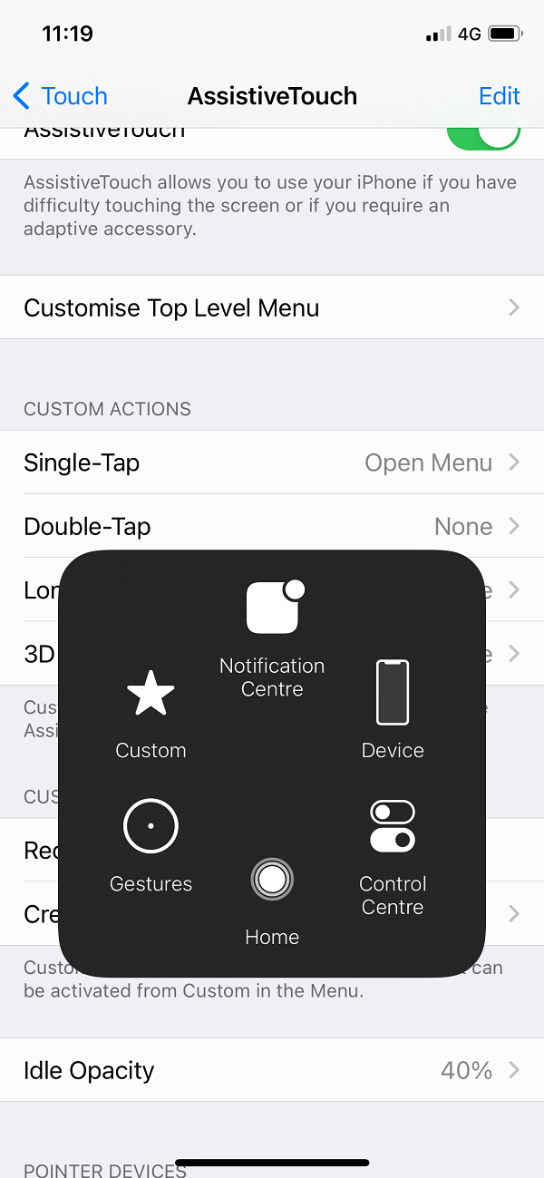 После того, как вы создадите жест, вы сможете увидеть серое круглое прозрачное наложение на экране.