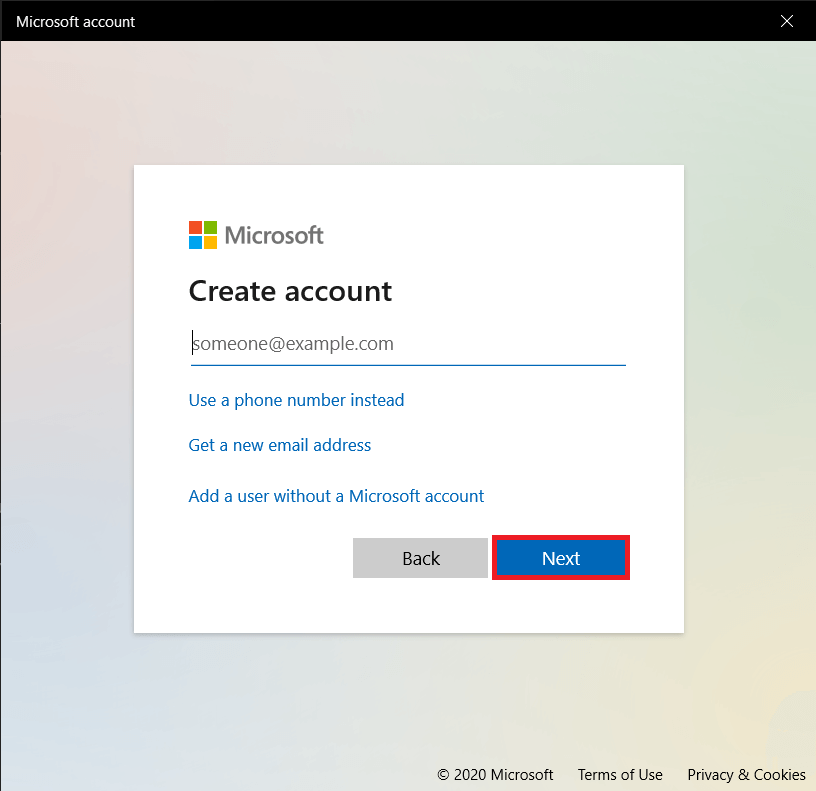 utilisez plutôt un numéro de téléphone et cliquez sur Suivant.