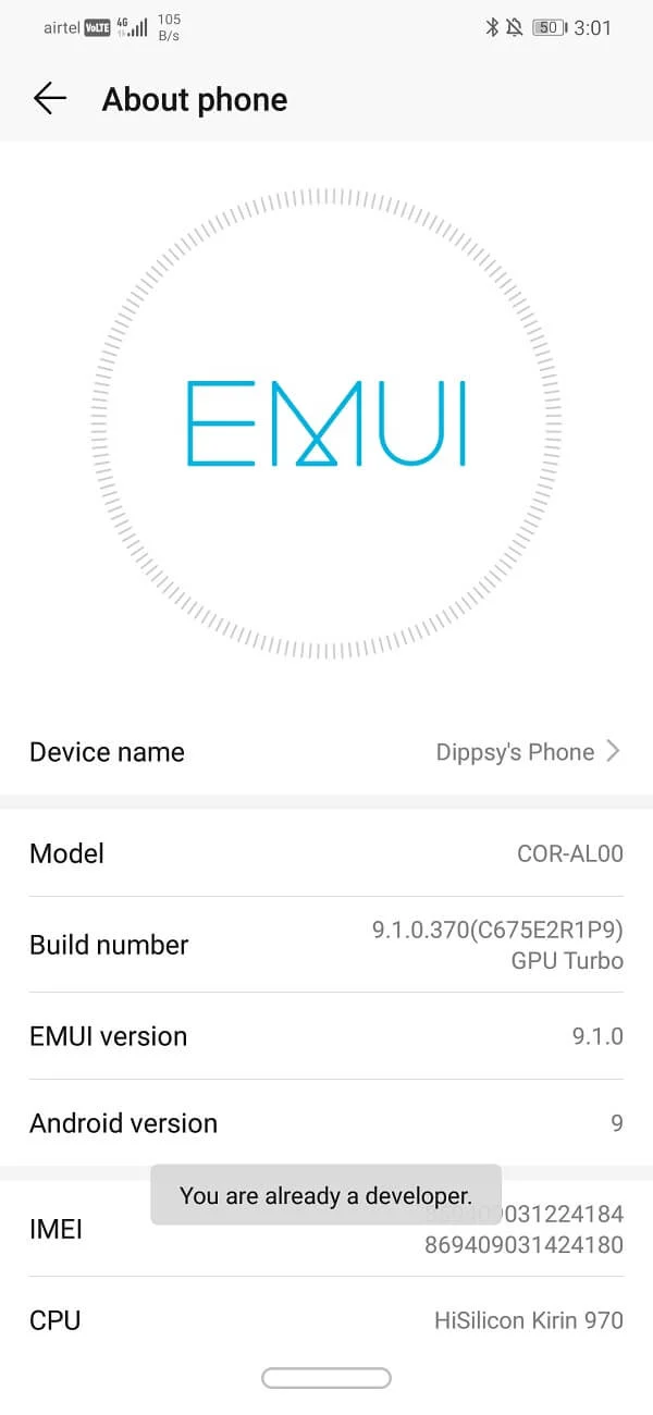 Capable de voir quelque chose appelé Build Number