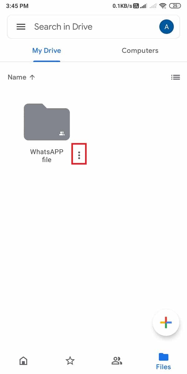 appuyez sur les trois points verticaux à côté du dossier | Comment envoyer de gros fichiers vidéo sur Whatsapp