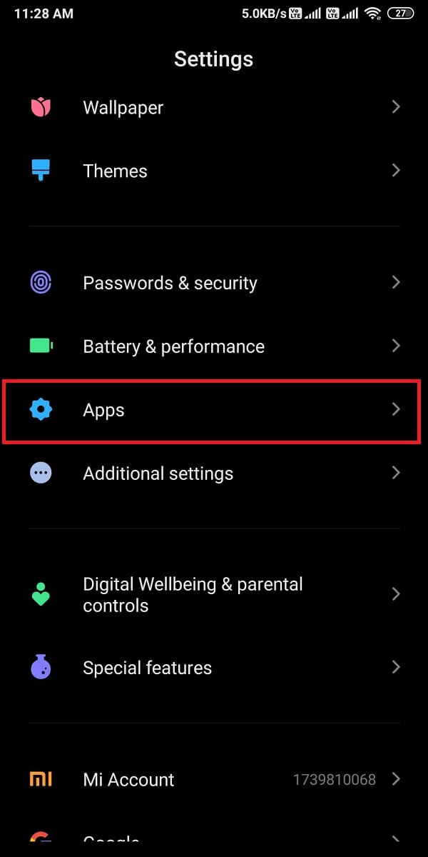 Dans Paramètres, localisez et accédez à la section "Applications".