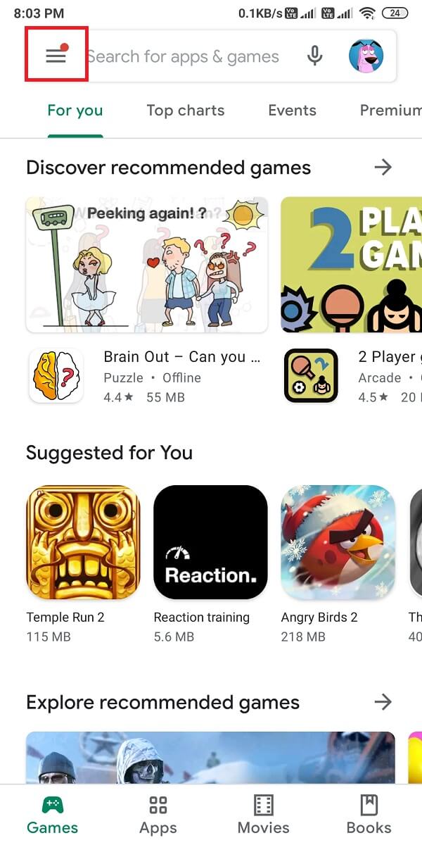 Appuyez sur les trois lignes horizontales ou sur l'icône hamburger | Erreur d'application non installée sur Android