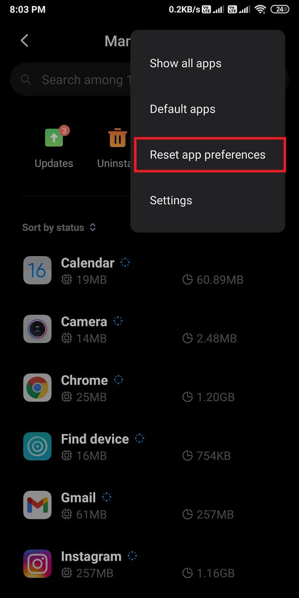 Appuyez maintenant sur "Réinitialiser les préférences de l'application" | Erreur d'application non installée sur Android