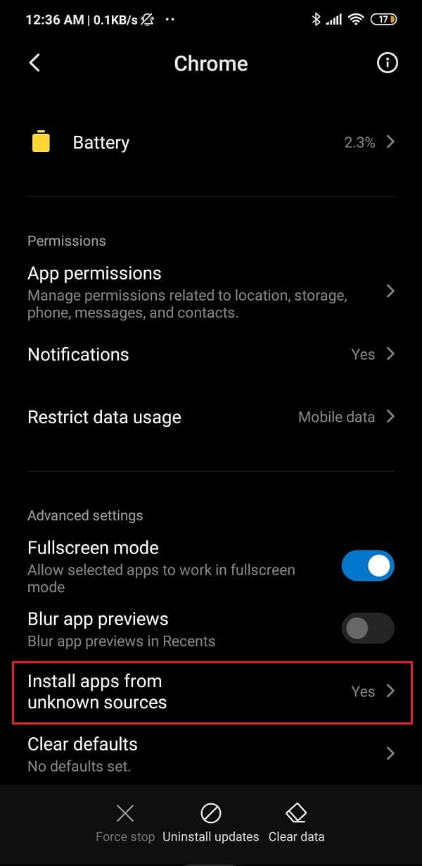 Sous Paramètres avancés, cliquez sur l'option Sources inconnues