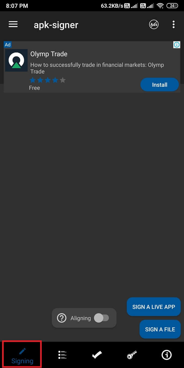 appuyez sur l'onglet Signature. | Erreur d'application non installée sur Android