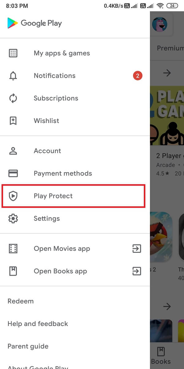 Localisez et ouvrez "Play protect".