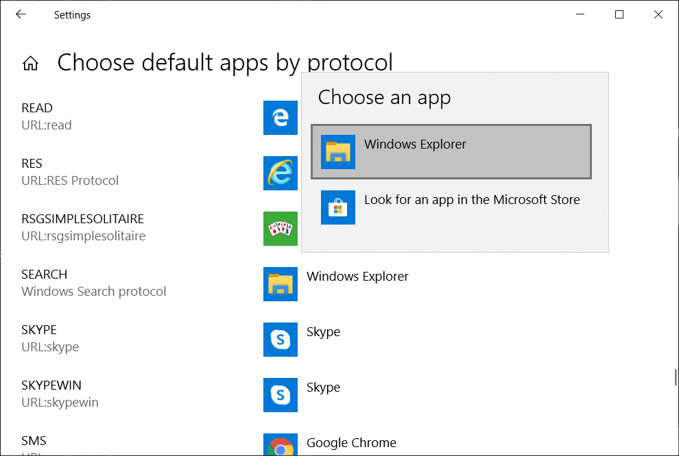 Выберите проводник Windows в разделе «Выбрать приложение».
