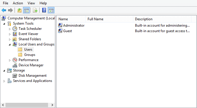 Développez Utilisateurs et groupes locaux (Local) puis sélectionnez Utilisateurs | Activer ou désactiver le compte administrateur sur l'écran de connexion dans Windows 10