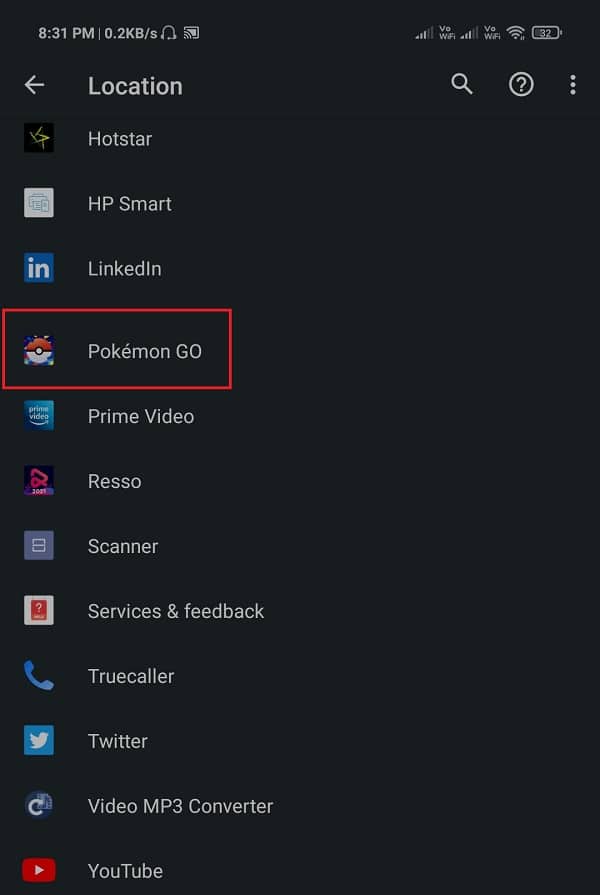 Recherchez maintenant Pokemon GO dans la liste des applications. appuyez dessus pour l'ouvrir.